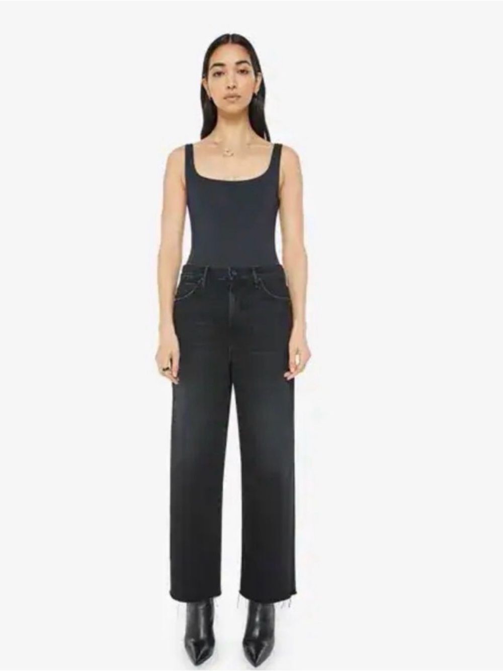 Mother Superior Spitfire Ankle Fray Jeans Black Magic Wash Sz 27